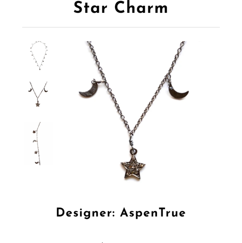 Diamond star and moon charm silver necklace